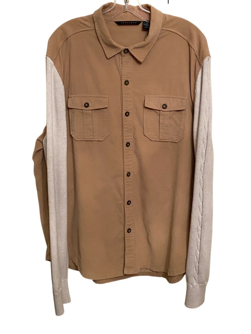 Sean John VTG men’s button down cordory shirt with cream color knit sleeves XL